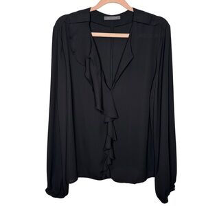 Suzy Shier Black Ruffled Long Sleeve Top Women’s Size L Office Casual Minimalist